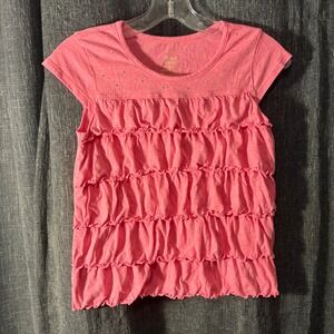 Faded Glory Pink Heather Ruffled Rhinestone T-Shirt Top (Girls Large 10/12)